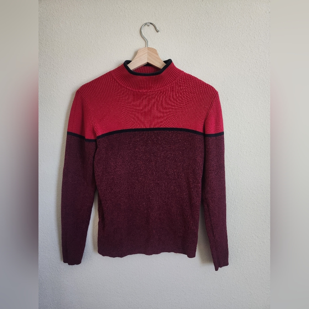 Karen Scott Petites Womens Long Sleeve Sweater Color Blocked Mock Neck Size S